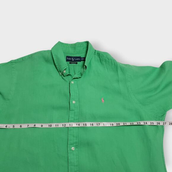 Ralph Lauren Mens Linen SS Button Down Shirt Classic Fit Bright Green Sz XL Pony - Picture 8 of 11